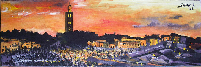 Tableau: "Marrakech: la Koutoubia, la place Jemaa-el-fna de nuit"